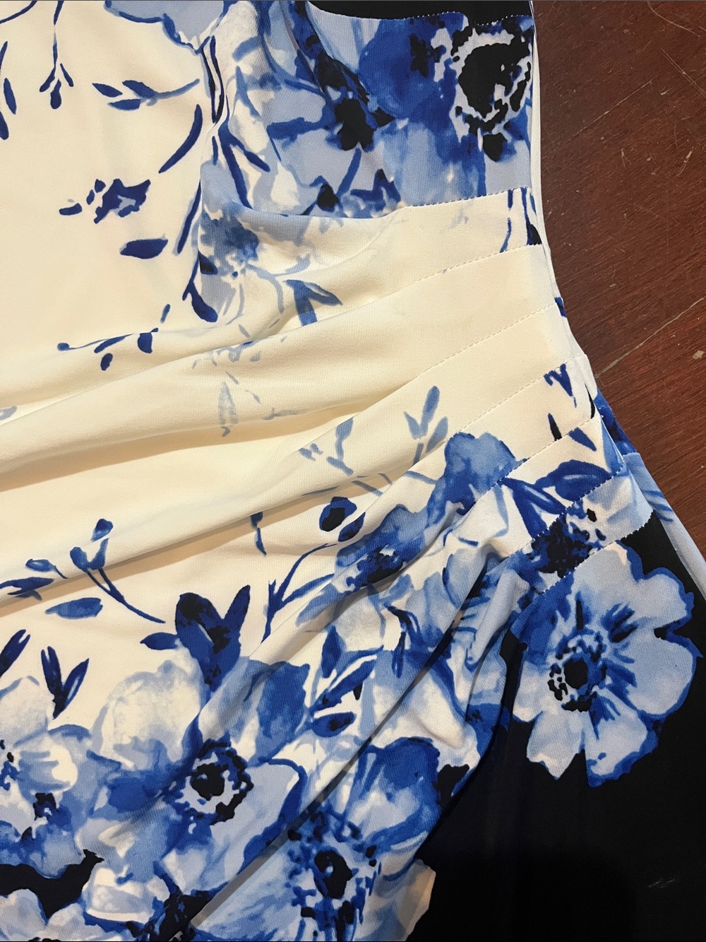 Ralph Lauren Black and Cream Midi Dress with Blue Floral Print - Picture 4 of 10